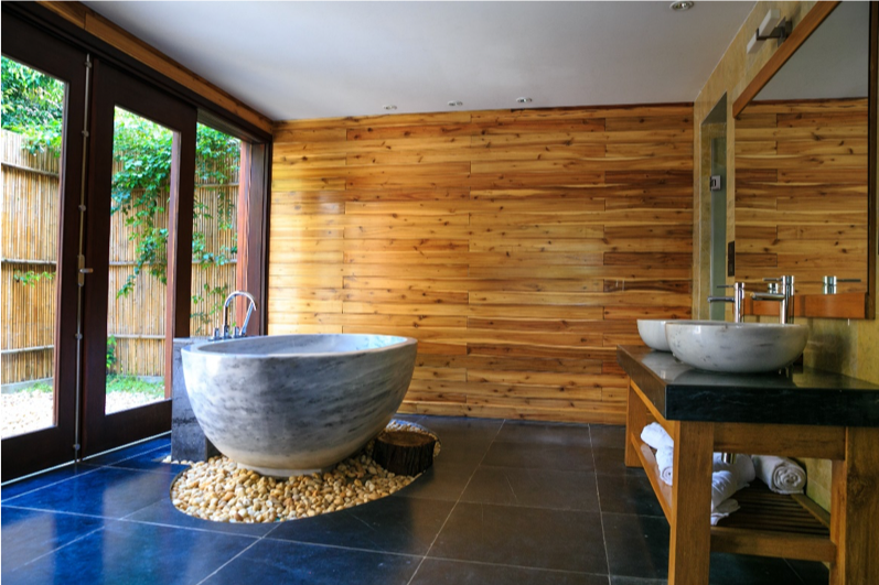 unique bathroom renovation featuring tub