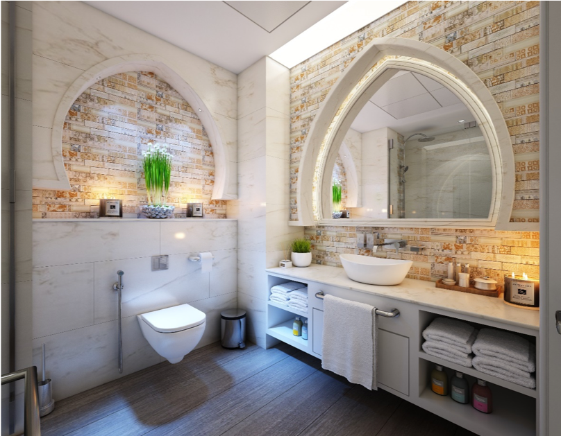 modern bathroom modeled after bathhouse